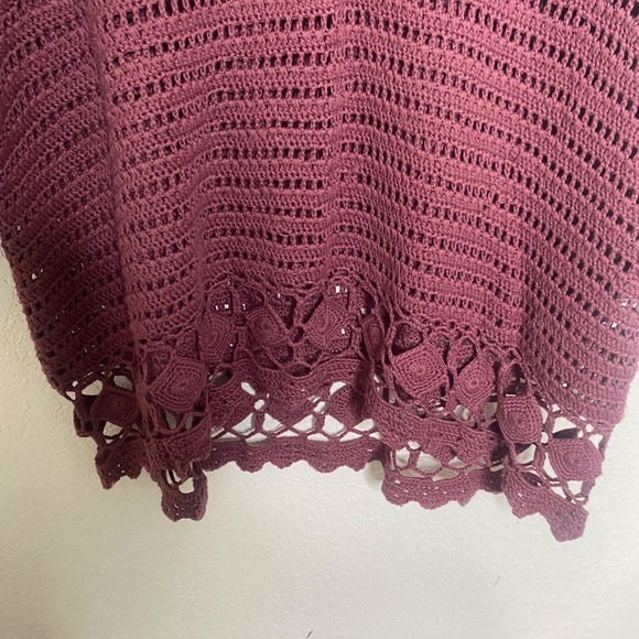 Denim 24/7 Crochet Tunic Womens L Burgandy Chunky‎ Open Knit Layer Boho Top - Picture 5 of 10